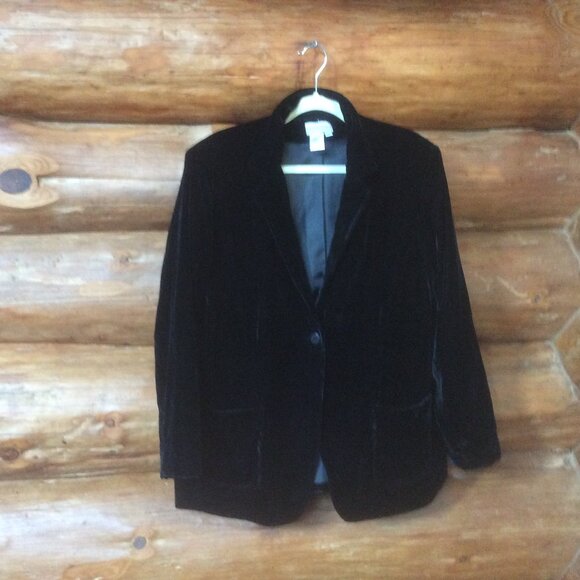 Coldwater Creek Velvet Black Double Breasted Lined Retro 90s Blazer Size Large - Picture 1 of 4
